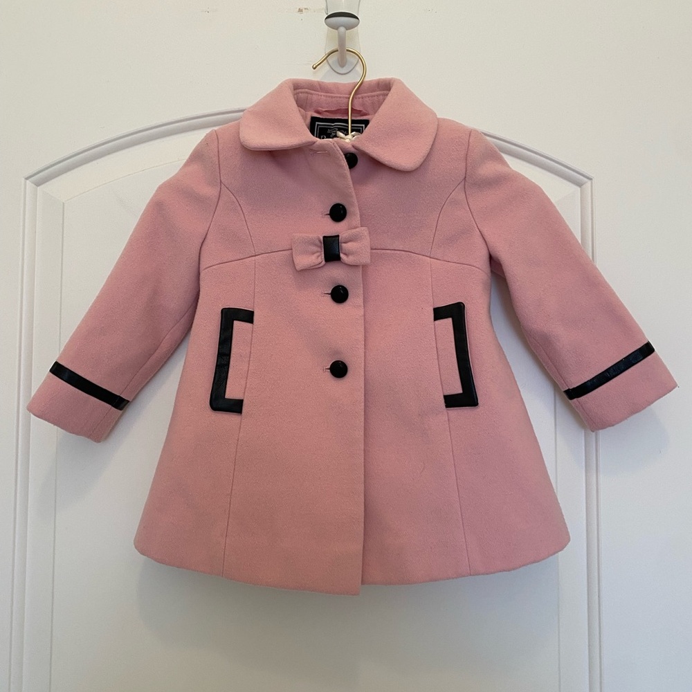 Rothschild Pink and Black Melton Pea Coat with Peter Pan Collar 24M